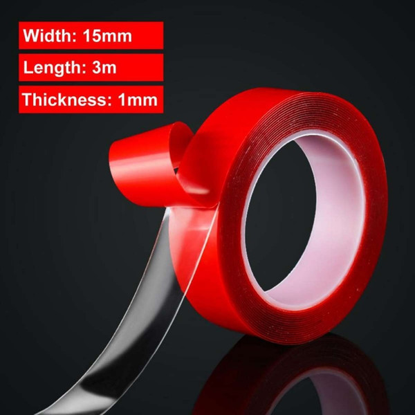 15mm*3m*1mm Red Double Sided Adhesive Tape High Strength Acrylic Gel Transparent No Traces Sticker for Car Auto Interior Fixed