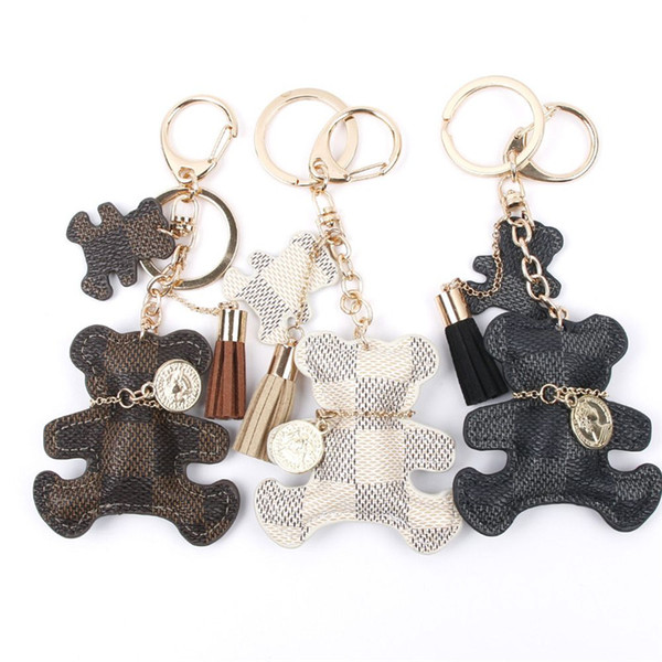 PU Leather Bear Key Chain Tassel Key Ring Car Bag Keychain For Women Jewelry Accessories Gift 12PCS