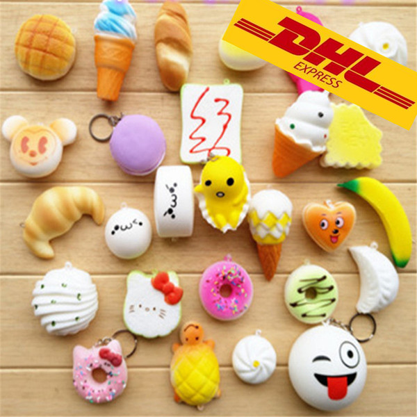 New 3D Kawaii Squishy Charm Rilakkuma Donut Cute Phone Straps Bag keychain Charms Slow Rising Squishies Jumbo Buns Pendant DHL free