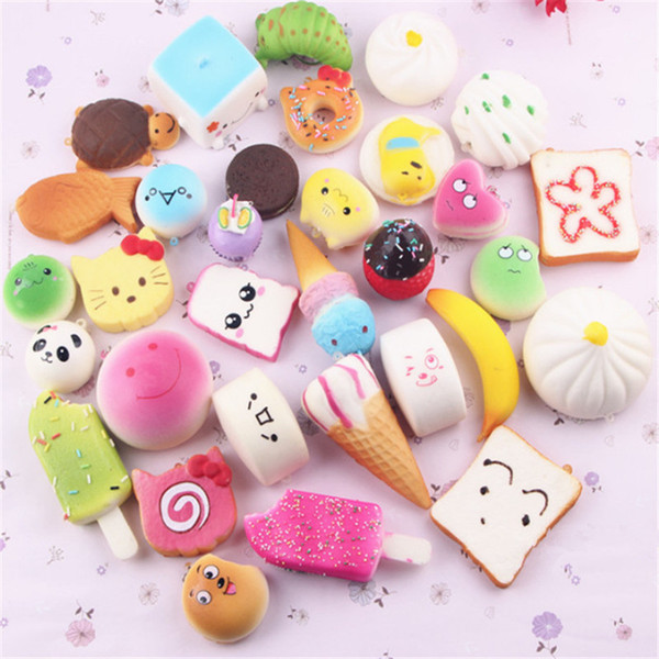 Kawaii Squishies Bun Toast Donut Bread for cell phone Bag Charm Straps Wholesale mixed Rare Squishy slow rising lanyard DHL