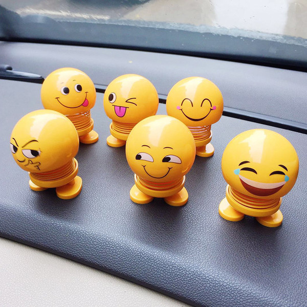 Car emoticons creative toy spring shake head doll bounce smiling face display