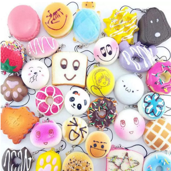 Wholesale Kawaii Squishy Rilakkuma Donut Soft Squishies Cute Phone Straps Bag Charms Slow Rising Squishies Jumbo Buns Phone Charms Free DHL