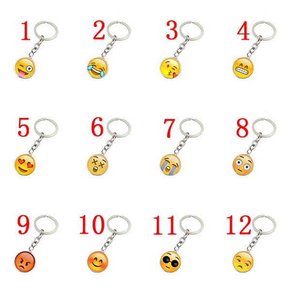 Boutique key ring Emoji Smiley Face Key Chain Cell Phone Straps Charms Metal Glass Pendant Keychain 165