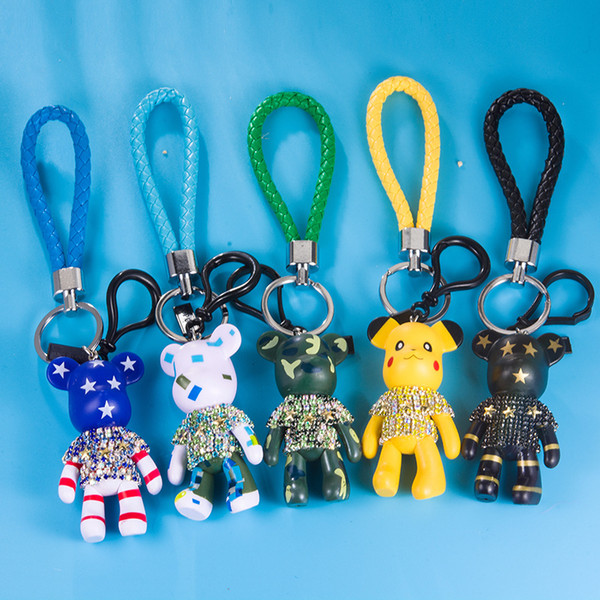 Creative Key Chain Diamonds Little Bear Car Key Ring For Universal Phone Accessories Womens Bags Decoration Ornaments Cheap Free DHL A814