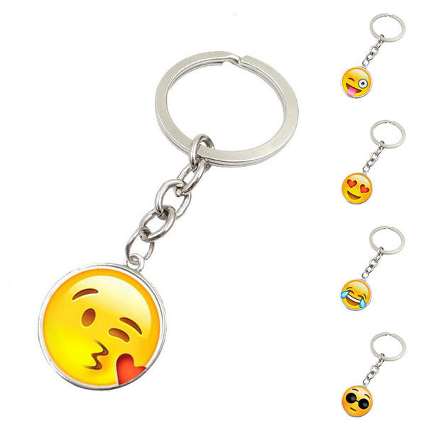 Wholesale Metal Glass Pendant Keychain Cheap Cell Phone Straps Charms key ring Emoji Smiley Face Key Chain 165