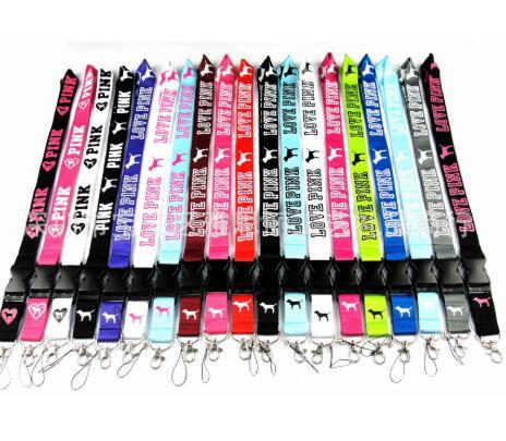 LOVE PINK LANYARD 15 COLORS available ID card Mobile phone neck keychain lanyards FOR CELL PHONE Love Pink STRING NECK STRAP DHL Free