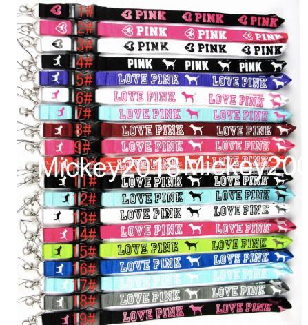 LOVE PINK LANYARD 15 COLORS available ID card Mobile phone neck keychain lanyards FOR CELL PHONE Love Pink STRING NECK STRAP ePacket Free