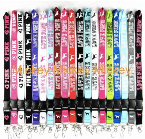 LOVE PINK LANYARD 15 COLORS available ID card Mobile phone neck keychain lanyards FOR CELL PHONE Love Pink STRING NECK STRAP