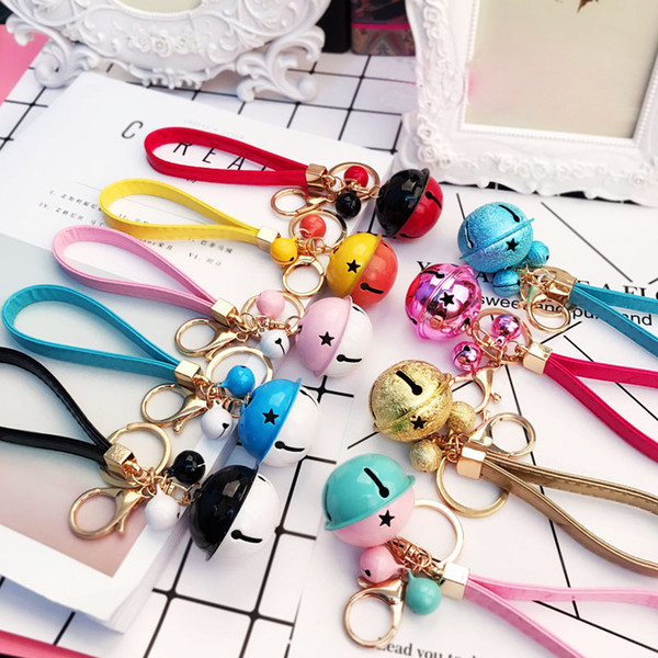 Creative Christmas Bell Key Chains DIY PU Leather Gold Plated Cell Phone Straps Bell Charms Bags Straps