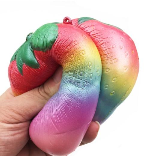 New rainbow color strawberry fruits slow rebound pu simulation bread Squishy decorative pendant to release toys