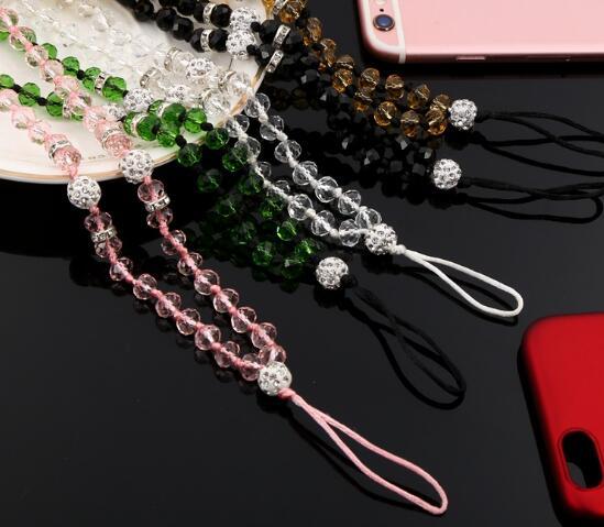 Fashion Crystal Cell Phone Neck Strap Artificial Mobile Phone Crystal Hang Lanyard Phone Charms Rope Universal Handmade