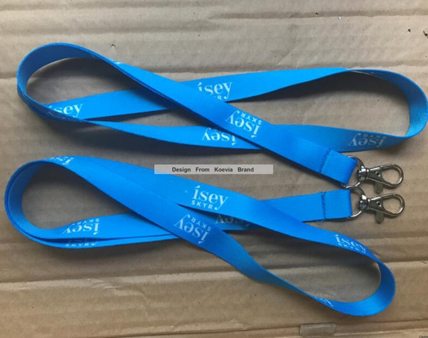 Promotion Sky Blue Heat Transfer Polyester Neck Lanyard Logo Design Custom Gift Lanyard for School Exhibition Meeting Business