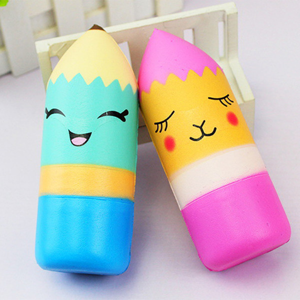 2018 10Pcs/lot12CM Jumbo Colorful Cute Face Emoji Pencil Squishy Slow Rising Anti Stress Soft Squeeze Straps Scented Bread Kid Toy Gift