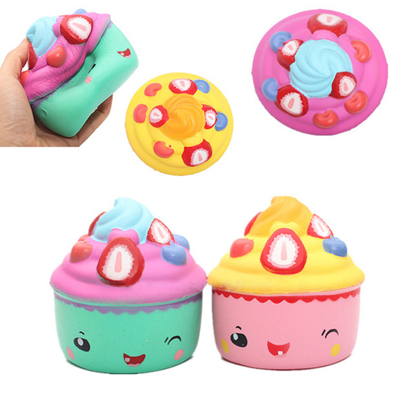 New 10pcs/Lot Strawberry Ice Cream Squishy Slow Rising 10CM Jumbo Fruit Face Cake Cute Phone Straps Soft Scented Bread Kid Fun Toys Gift