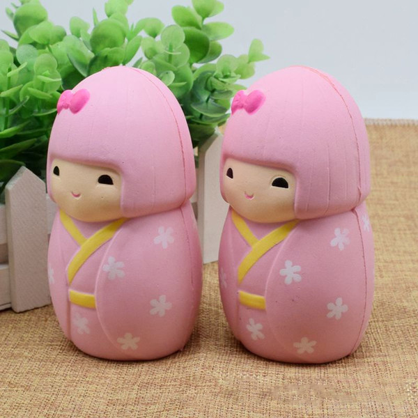 20pcs/lot 13CM Jumbo Squishy Kawaii Japan Kimono Girl Doll Soft Slow Rising Pendant Phone Straps Stretchy Squeeze Cake Kid Toys Xmas Gifts