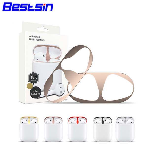 Bestsin Metal Dust Guard for Apple Airpods Earphone Case Protective Sticker For Airpods Earphone Case Shell 18K Gold Plating Stickers