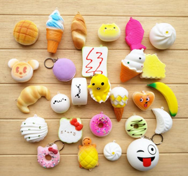 lot 3D Kawaii Squishy Charm Rilakkuma Donut Cute Phone Straps Bag keychain Charms Slow Rising scented Squishies Jumbo Buns Pendant DHL