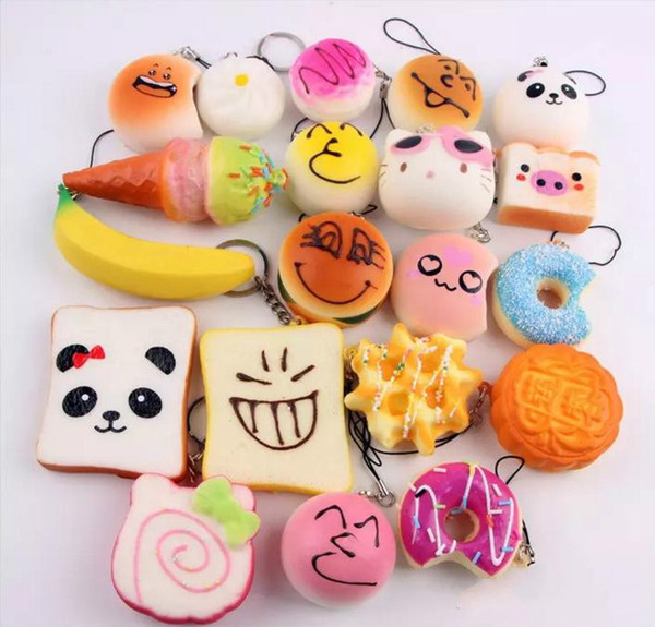 30pcs/lot 3D Kawaii Squishy Charm Rilakkuma Donut Cute Phone Straps Bag keychain Charms Slow Rising scented Squishies Jumbo Buns Pendant DHL