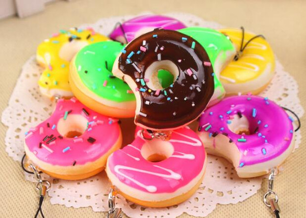 20pcs/Lots Mobile Phone Straps Squishy Cute Soft Bread/Donut Phone Keychain for Phone Decor Kawaii Cute Strap Kid Present