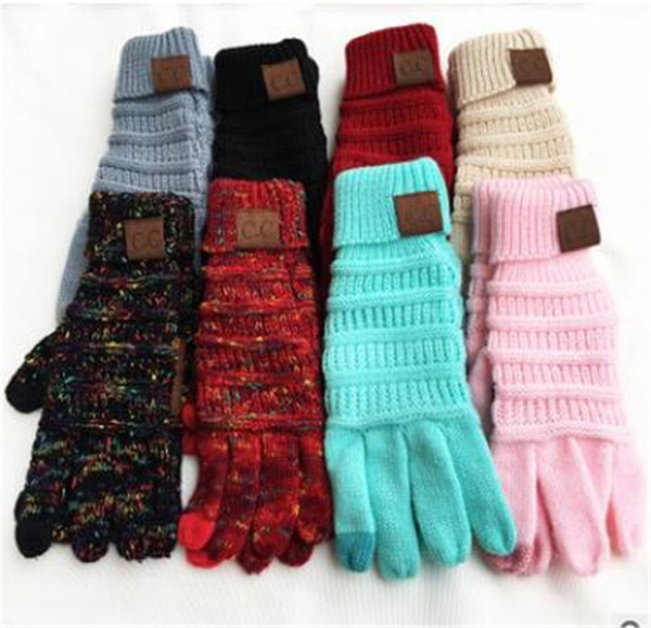 2019 CC Knitting Touch Screen Glove Capacitive Gloves CC Women Winter Warm Wool Gloves Antiskid Knitted Telefingers Glove Christmas Gift