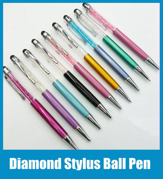 Diamond Stylus Ball Pen for Mobile Phone iPhone 5 5S S4 S5 Tablet PC iPad Tab S 2 in 1 Rhinestone Capacitive Touch Ballpoint Pen STY007