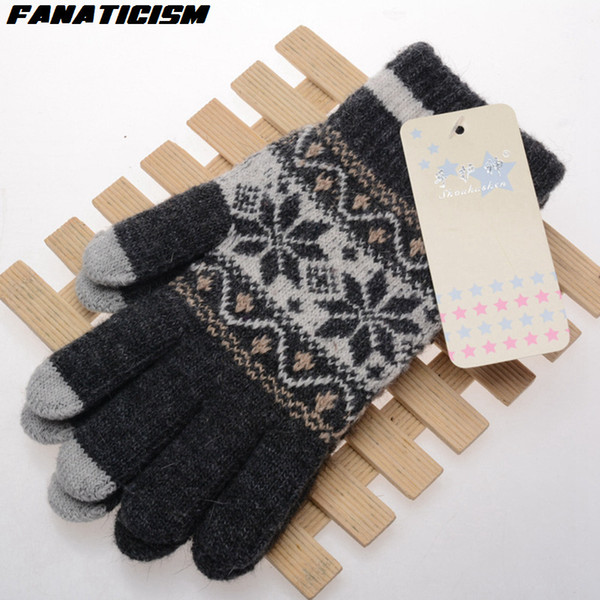 Fanaticism Thicken Knitted Snowflake Pattern Gloves Women Men Winter Warm Touchable Screen Gloves For ipad Tablet PC Touch Screen Gloves