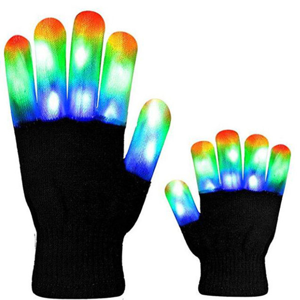 Multicolor LED Flashing Gloves Fingers Light Ghost Dance Stage Performance Flashing Fingers Glove Bright Lighter Gloves Glow In Dark Mittens