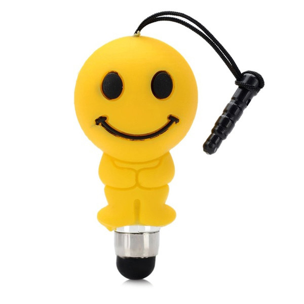 Wholesale-Universal cute cartoon smile face touch screen stylus pen anti-dust 3.5mm plug