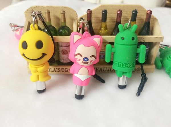 Free Ship 50pcs Cartoon Cute Touch Pen For Smartphone Laptop Tablet Penna Con Stylus Screen Touch With Phone Strap Dust Plug