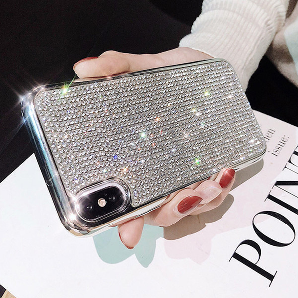 Glitter Plating Soft TPU Full Diamond Bling Case for iPhone 6/7/8/X/Xr/Xs/Xs Max Phone Cover Protector