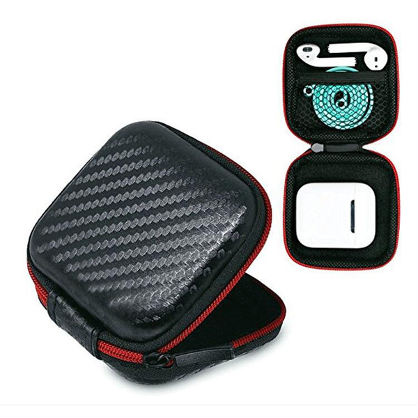 PU Zipper Bag for Earphone Cable Mini Box SD Card Portable Coin Purse Headphone Bag Carrying Pouch Pocket Carbon fiber Style Case