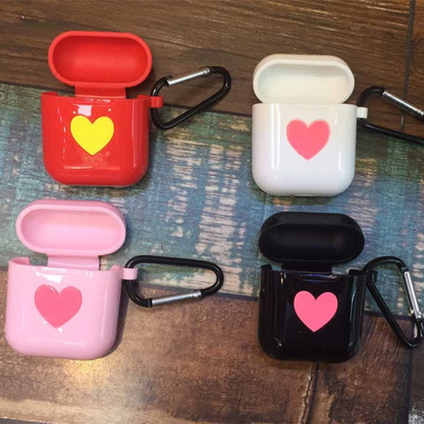 Pink Heart Soft TPU For Apple Airpods Silicone Case with Strap hang hook Protector Cover for Air pods Earphone Case