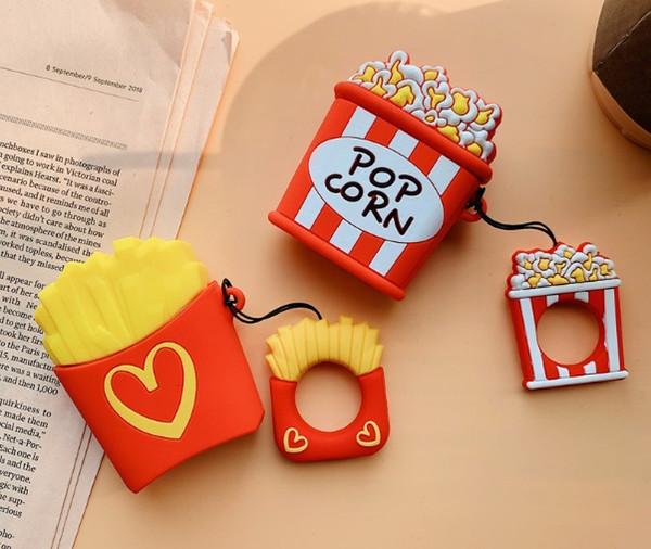 Airpods earphone case Silicone for Apple Airpods Charging Case Hamburger Chips Earphone with with ring strap