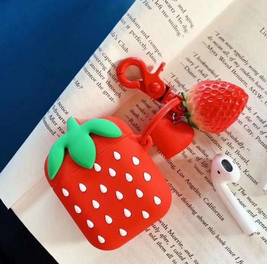 AirPods Case 3D Cute strawberry Fruit berries Accessories Earphone Cases For Apple Airpods 2 Protect Cover with Strawberry Pendant