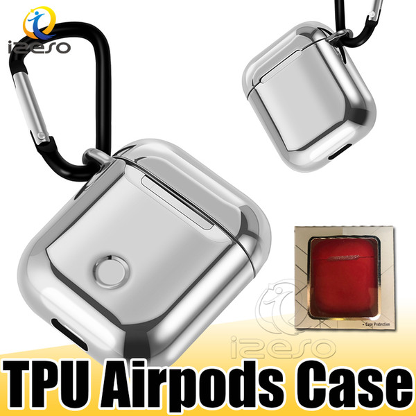 For Airpods Case with Hook Clasp Keychain Anti Lost Headphones Apple Airpod Earphone Electroplated TPU Cover Protector with Retail Box izeso