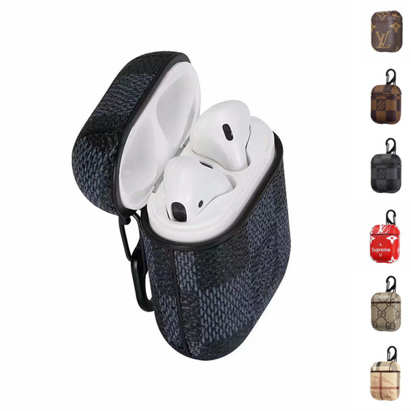 One Piece For Airpod Case Luxury PU Leather Protective Cover Hook Clasp Keychain Anti Lost Fashion Earphone Cases Protector For gifts