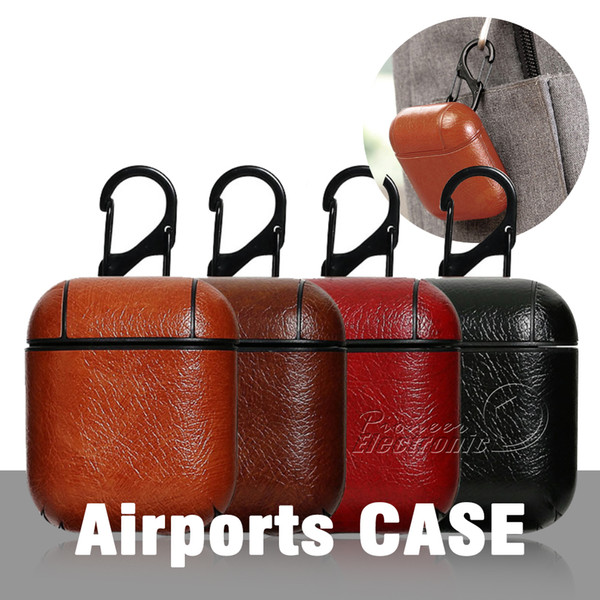 For Airpods Cases Protective Cover PU Leather Hook Clasp Keychain Anti Lost Fashion headphoens Apple airpod Earphone Case Protector