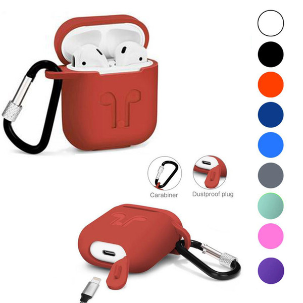 Silicone Case for Airpod Earphone wireless Bluetooth headset Headphone protective sleeve cover with Carabiner Anti-lost Rope for iphone