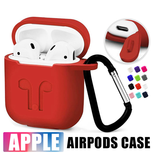 Airpods Accessory Slicone Protective Full cover case For Apple airpods Shockproof Cases for iphone Wireless Earphones with ring buckle