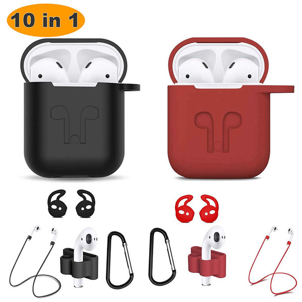 Airpods Accessories Kits, 10 in 1 Protective Silicone Cover Skin Apple Anti-Lost Strap, Watch Band Holder, Airpods Ear Hook, airpods protect