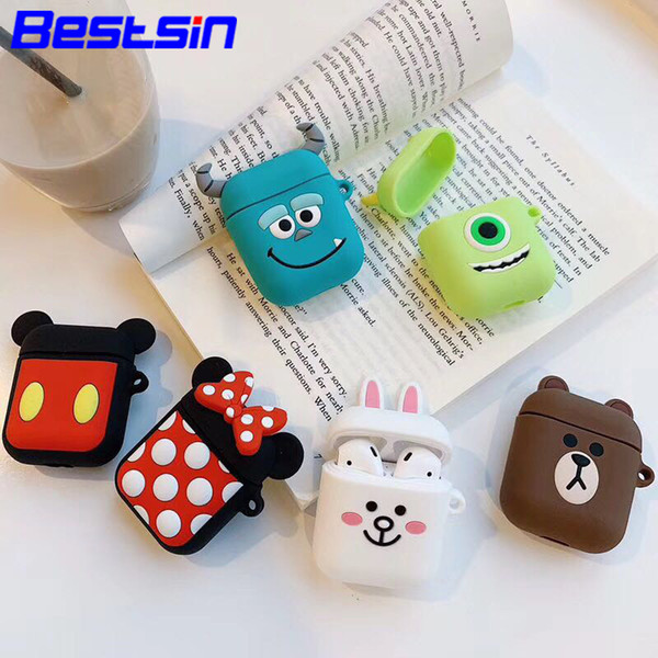 Bestsin Cute DIY Silicone Case For Apple Airpods Accessories Special 3D Animal Soft Case Cover with Anti-lost Strap Decoration Gifts Toy