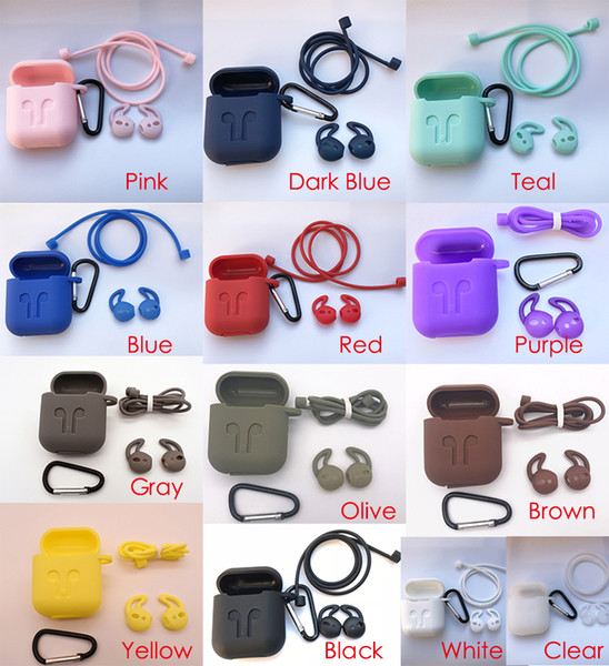 13 Colors 3in1 Non-slip Silicone Thicken Cover Earphones Pouch Protective Skin Anti-lost Wire Eartips Wireless Earphone Case for AirPod