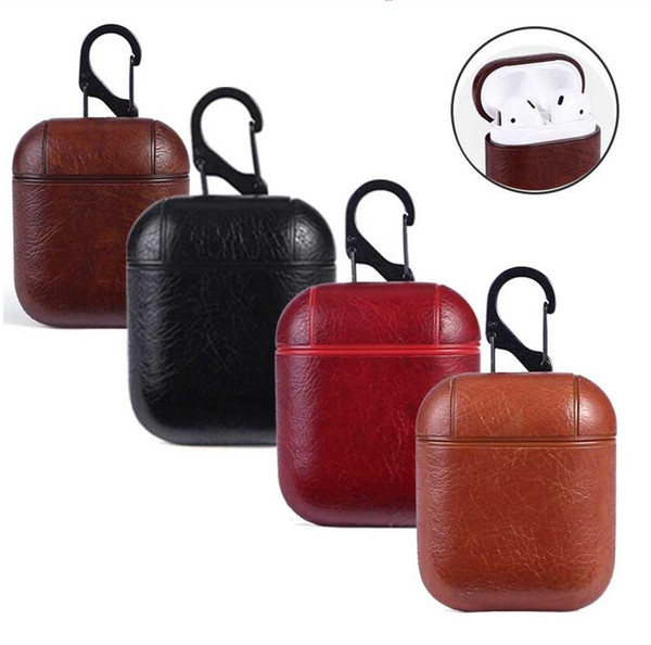 Free Shipping Earphone Case For Apple Airpods strap Genuine Leather Leather with Buttons headphone Case Earphone accessories