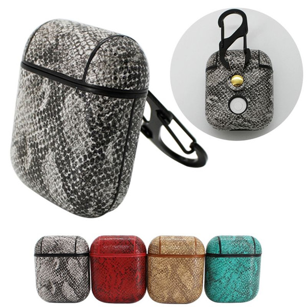 For Apple Airpods Snake Skin Case With Hook Protective Cover for Iphone Bluetooth Headphone Wireless Earphone Case