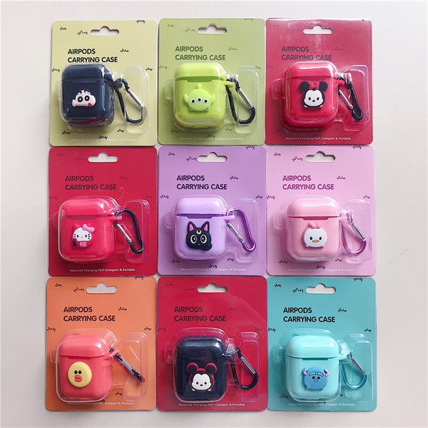 Cartoon Silicone Case Earphone Protector for Airpods With Anti-lost Strap Dust Plug Retail Package iPhone 7 Bluetooth Earphone