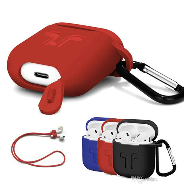 For Apple AirPods Protective Shockproof Silicone Case Pouch With Anti-lost Strap Dust Plug Retail Package For iPhone 7 Bluetooth Earphone