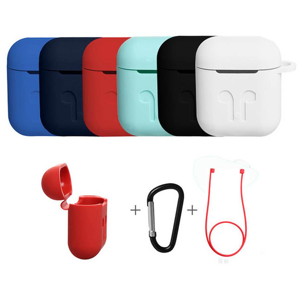 3in1 Non-slip Silicone Case Cover Earphones Pouch Protective Skin Anti-lost Wire Eartips Wireless Earphone Case for Apple AirPod