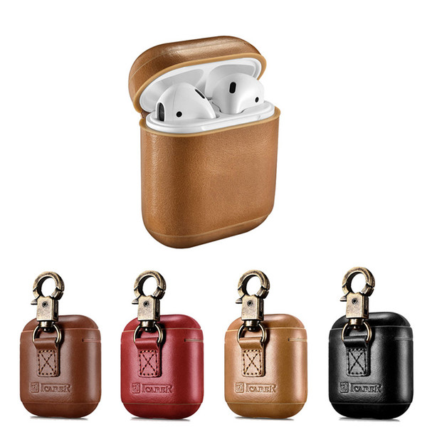 Genuine Leather Case For AirPods Case Vintage Genuine Leather Cover For Apple Airpod Luxury Protective With Carabiner