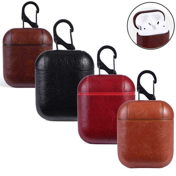 High Quatity Earphone Case For Apple Airpods Strap Genuine Leather with Buttons Headphone Case Earphone Accessories Free Shipping