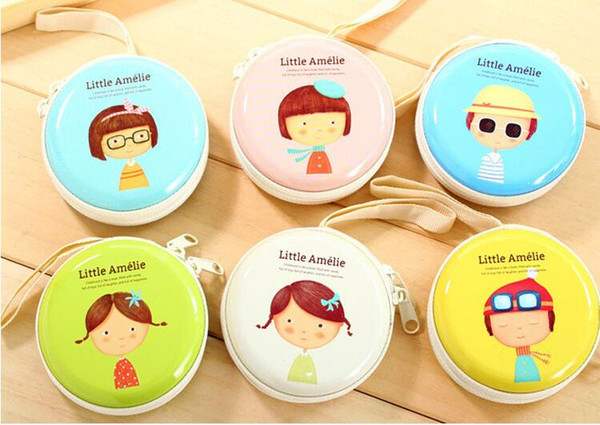 Cute cartoon lovely Universal earphone bags Earphone Holder Case Bag Zipper Pocket Portable Mini Round Coin Purse Wallet